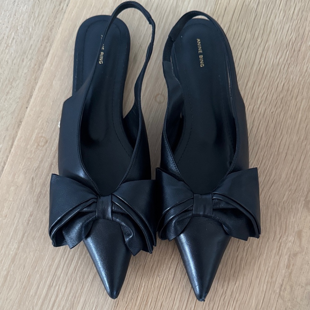 Anine Bing Black Pointed Toe Bow Heels